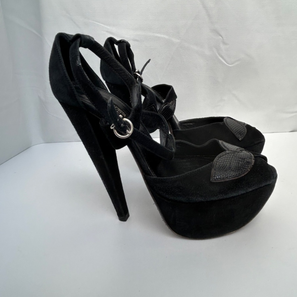 Giambattista Valli Italian Black Suede Sandals Pumps Heels - Size 7.5 - Picture 7 of 16